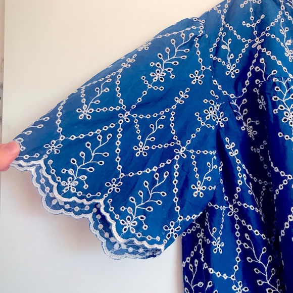 Zara Sz M embroidered blue Scalloped Shirt Top - Picture 6 of 15